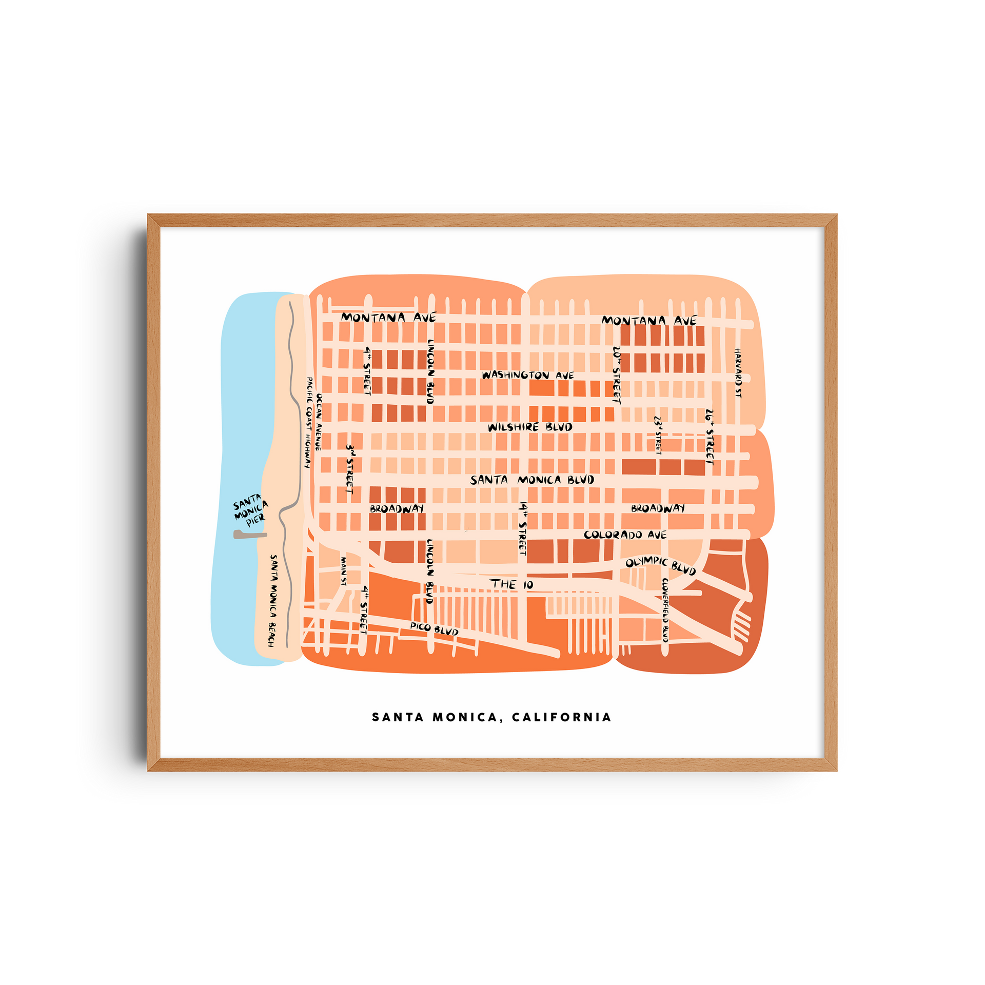 Santa Monica Los Angeles California Map Art Print