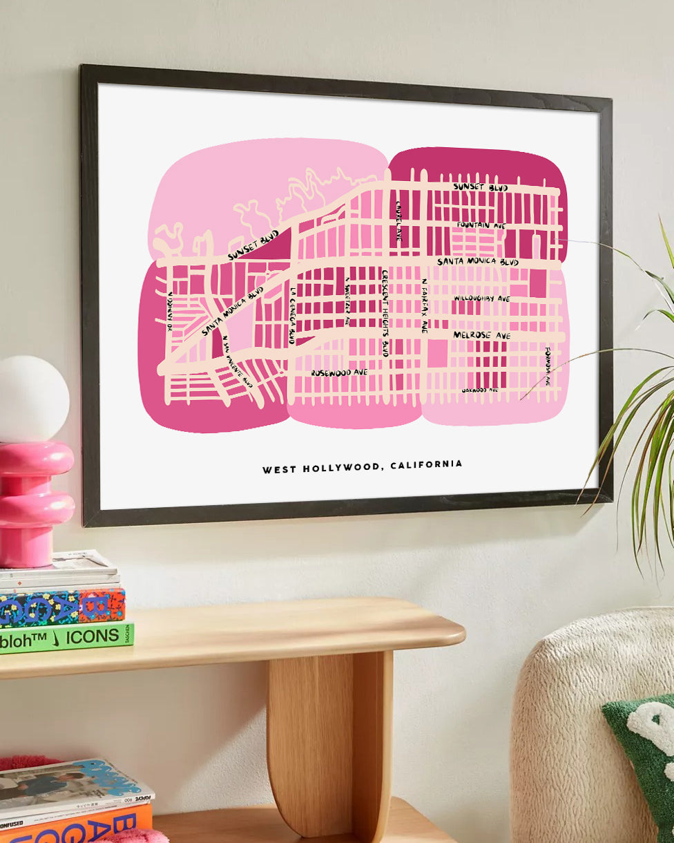 West Hollywood Los Angeles California Map Art Print