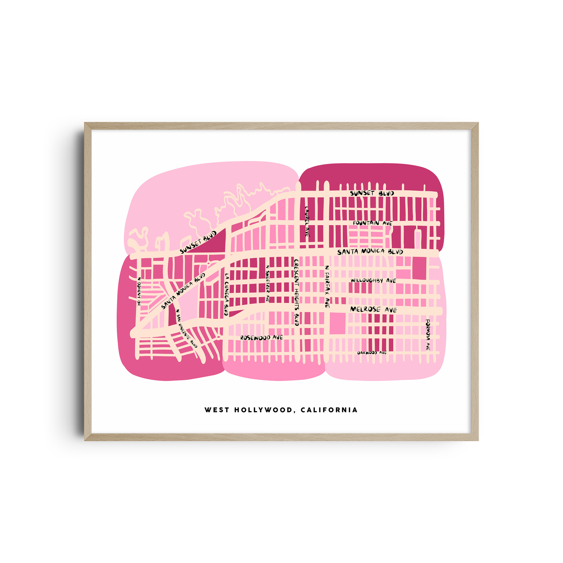 West Hollywood Los Angeles California Map Art Print