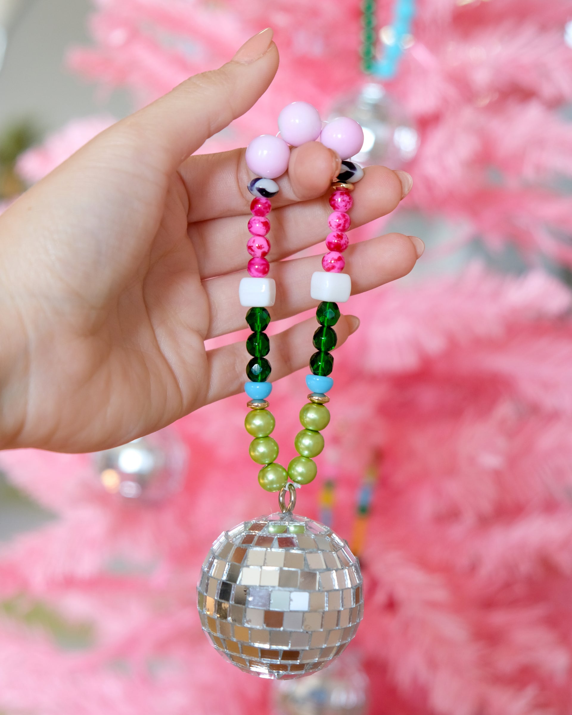 Pink Champagne Beaded Disco Ball Ornament