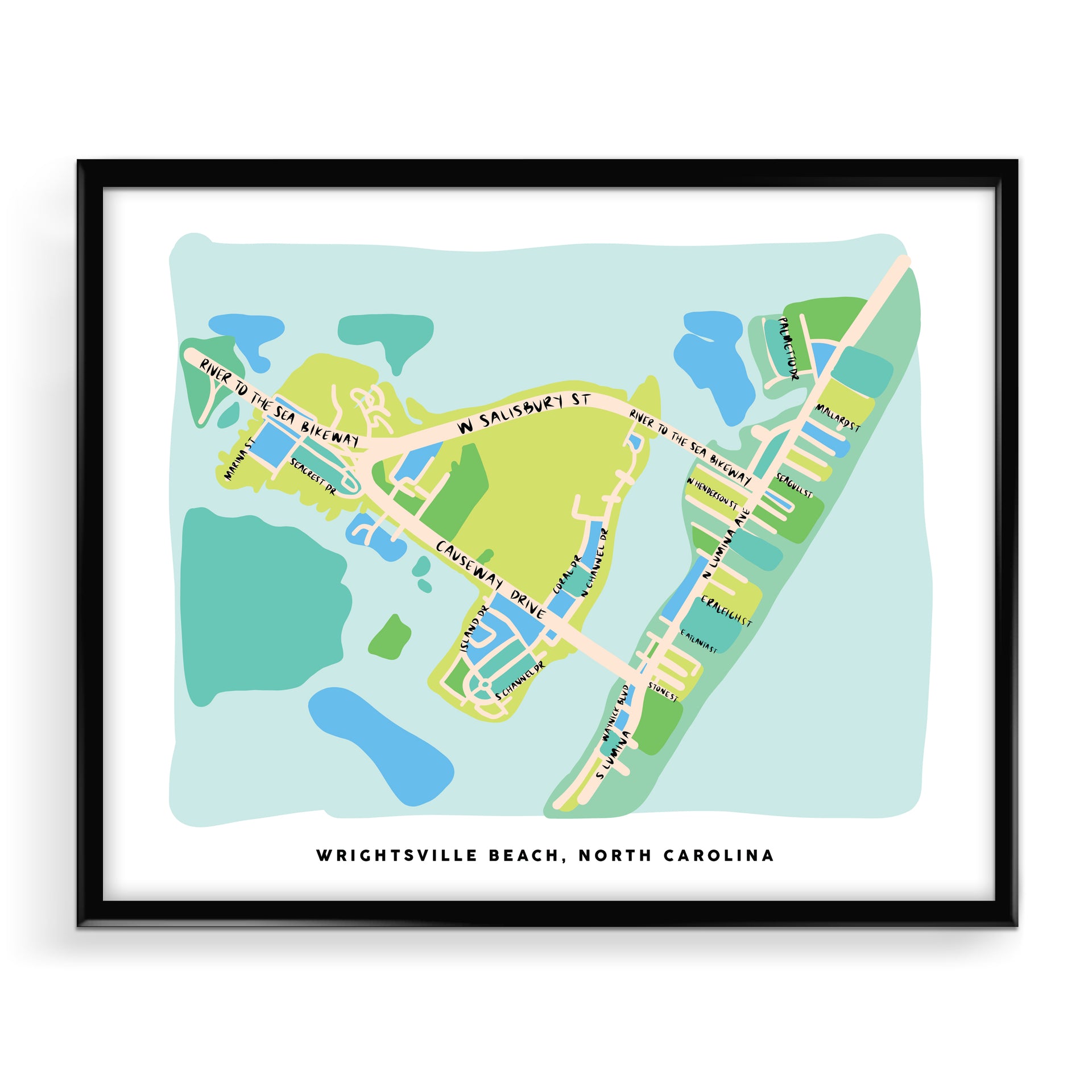 Wrightsville Beach Map Art Print